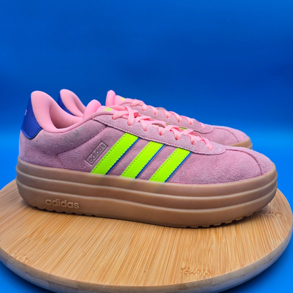 Adidas VL Court Bold Platform Pink Suede Neon Yellow IH8089 Women's Size 9
